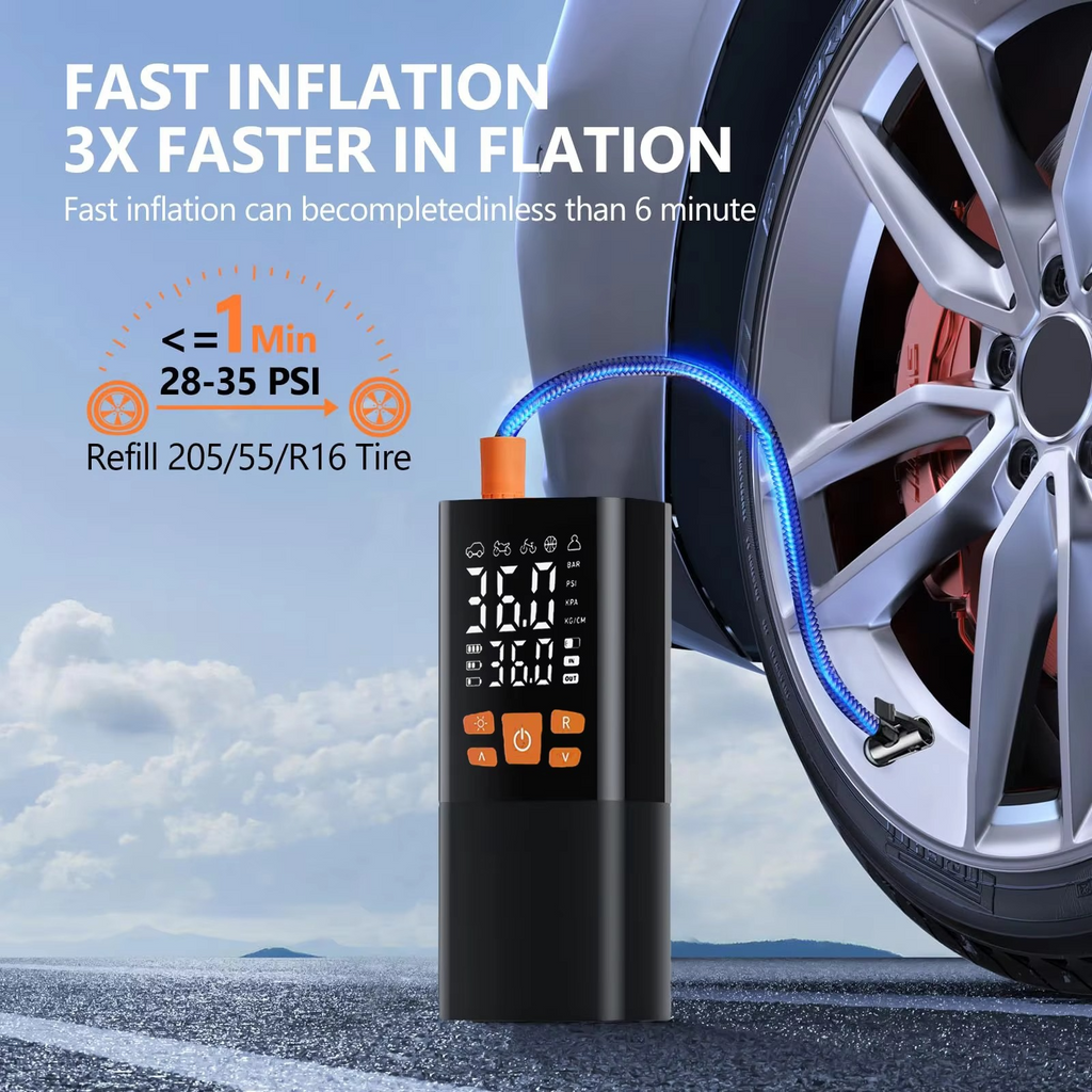 Compact 180 PSI Air Compressor — Rechargeable 25000mAh Battery Tire Inflator