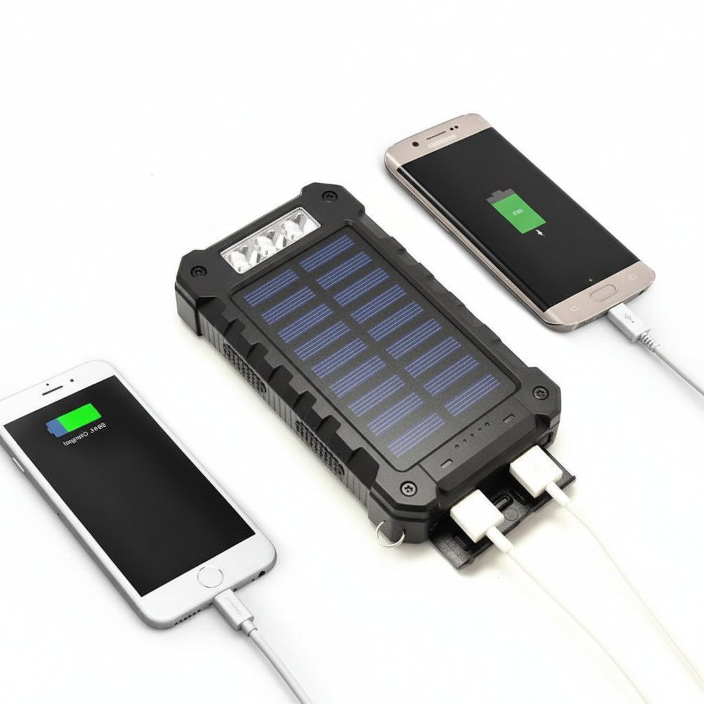 Solcelledrevet vanntett batteripakke på 20000mAh – doble USB-utganger, kompakt størrelse på 5.4 tommer