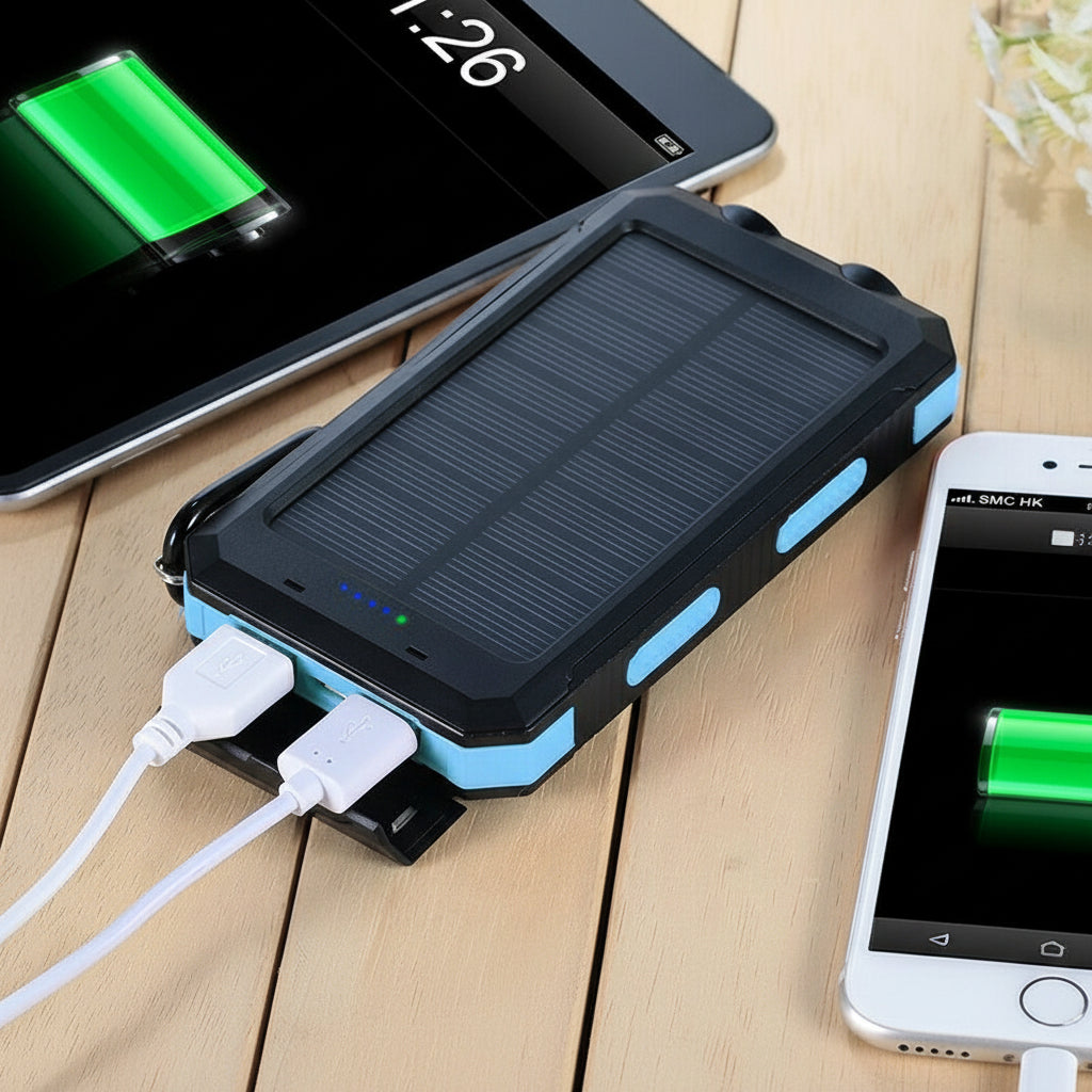 Solcelledrevet vanntett batteripakke på 20000mAh – doble USB-utganger, kompakt størrelse på 5.4 tommer