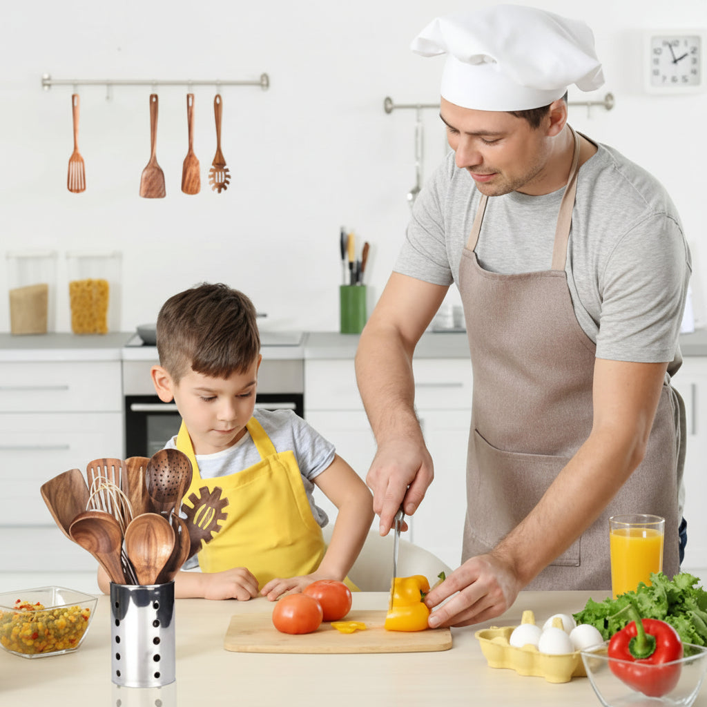 Seven-Piece Wooden Utensil Set — Non-Scratch, Heat-Resistant Ergonomic Handles
