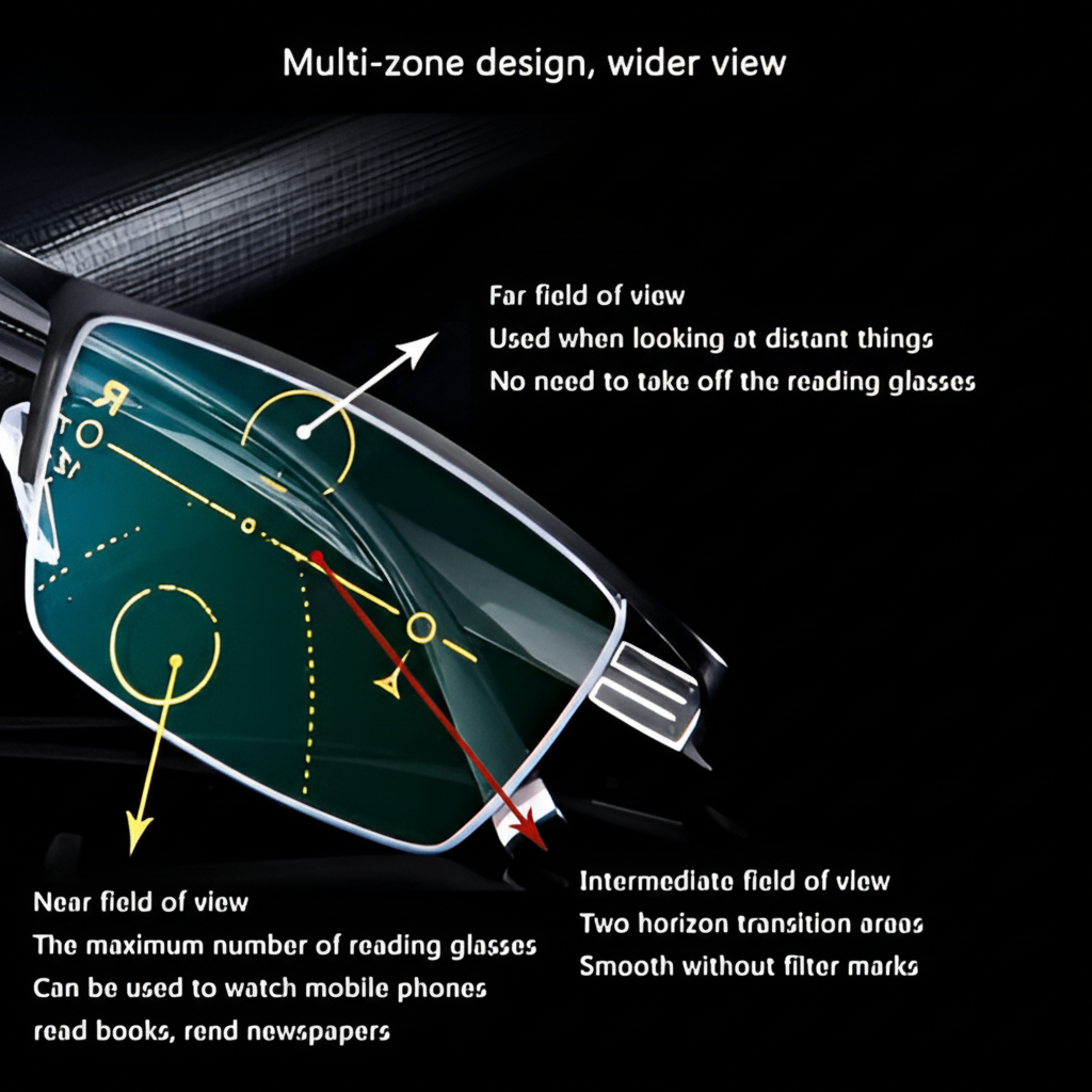 Progressive Reading Glasses — Clear Multi-Zone Vision Lenses