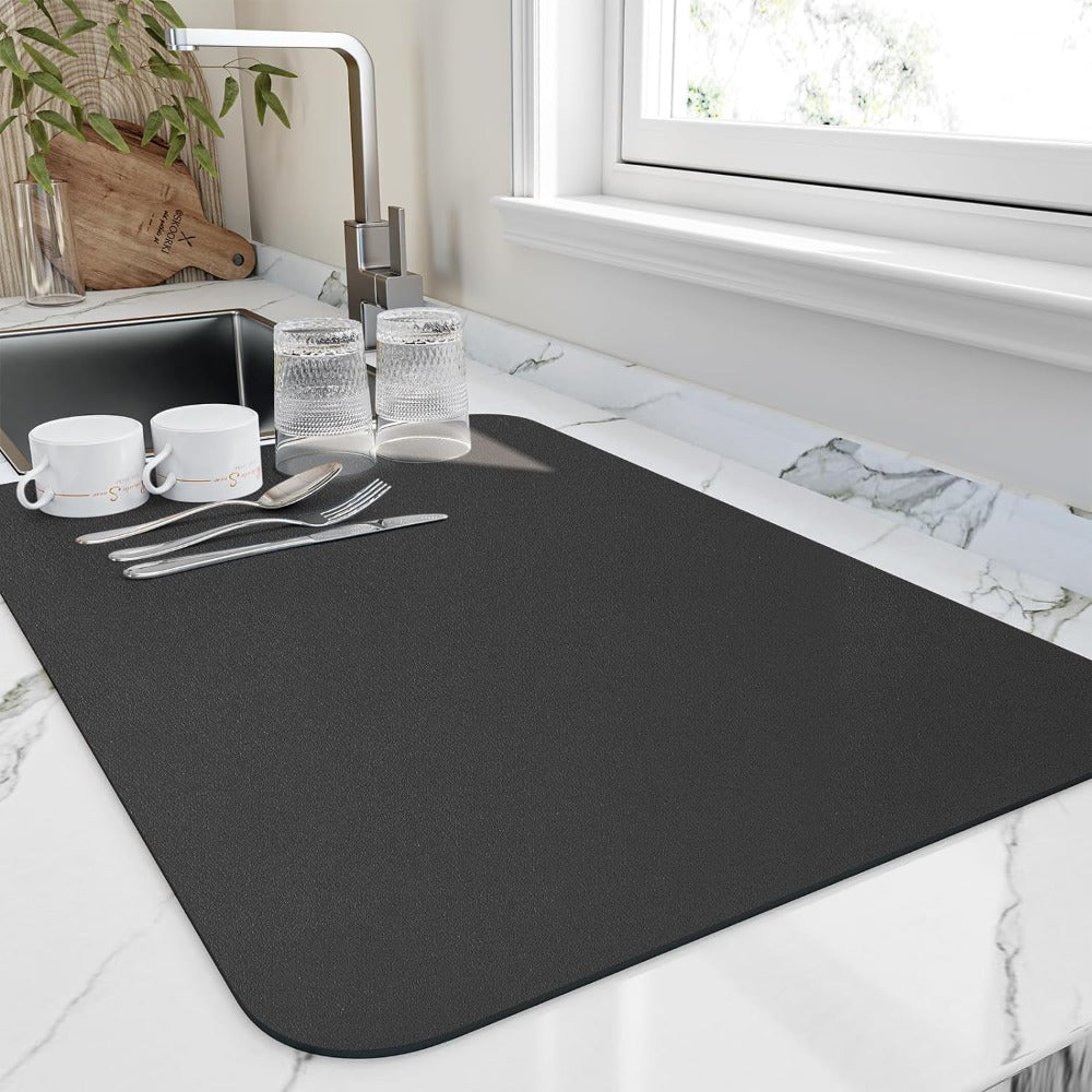 Slim Countertop Kitchen Drying Mat — Rapid-Absorbing Diatomaceous Earth Pad