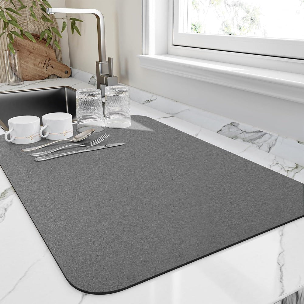 Slim Countertop Kitchen Drying Mat — Rapid-Absorbing Diatomaceous Earth Pad