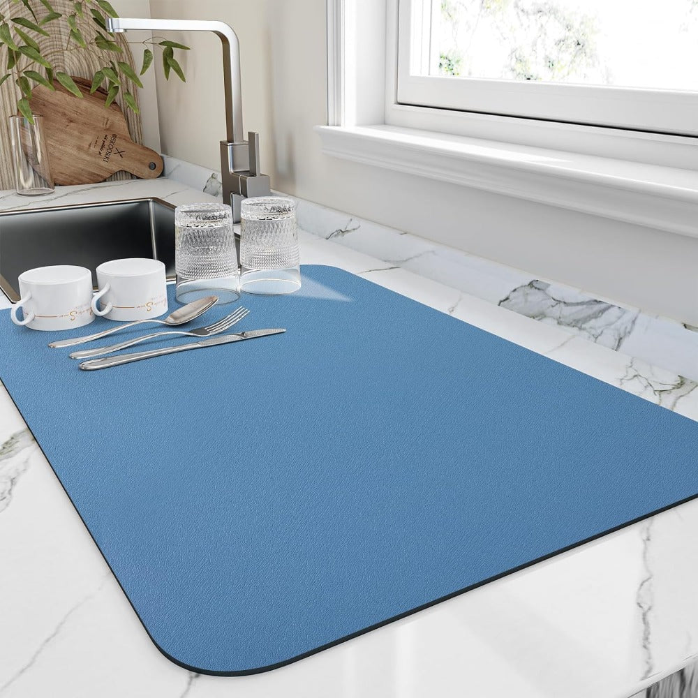 Slim Countertop Kitchen Drying Mat — Rapid-Absorbing Diatomaceous Earth Pad