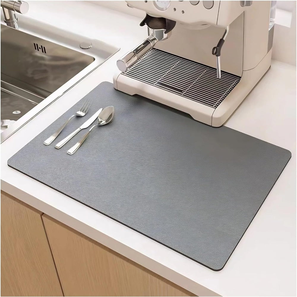 Slim Countertop Kitchen Drying Mat — Rapid-Absorbing Diatomaceous Earth Pad