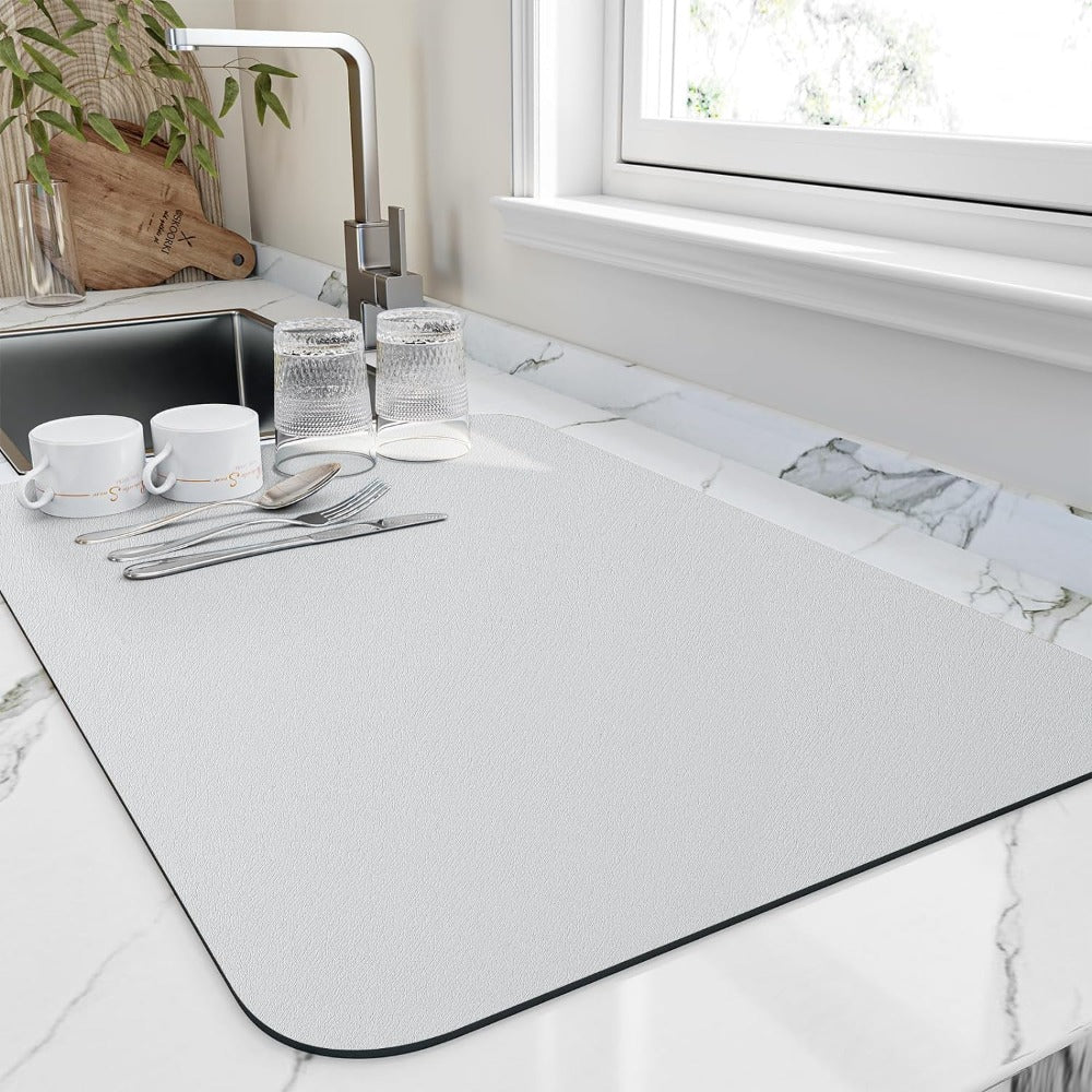 Slim Countertop Kitchen Drying Mat — Rapid-Absorbing Diatomaceous Earth Pad
