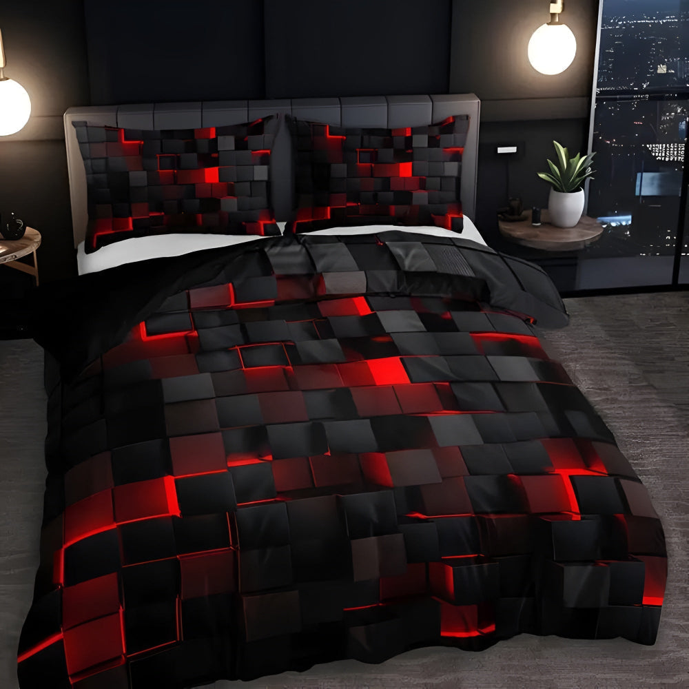 Neon 3D Grid Quilt Cover Set — Microfiber Cotton Blend
