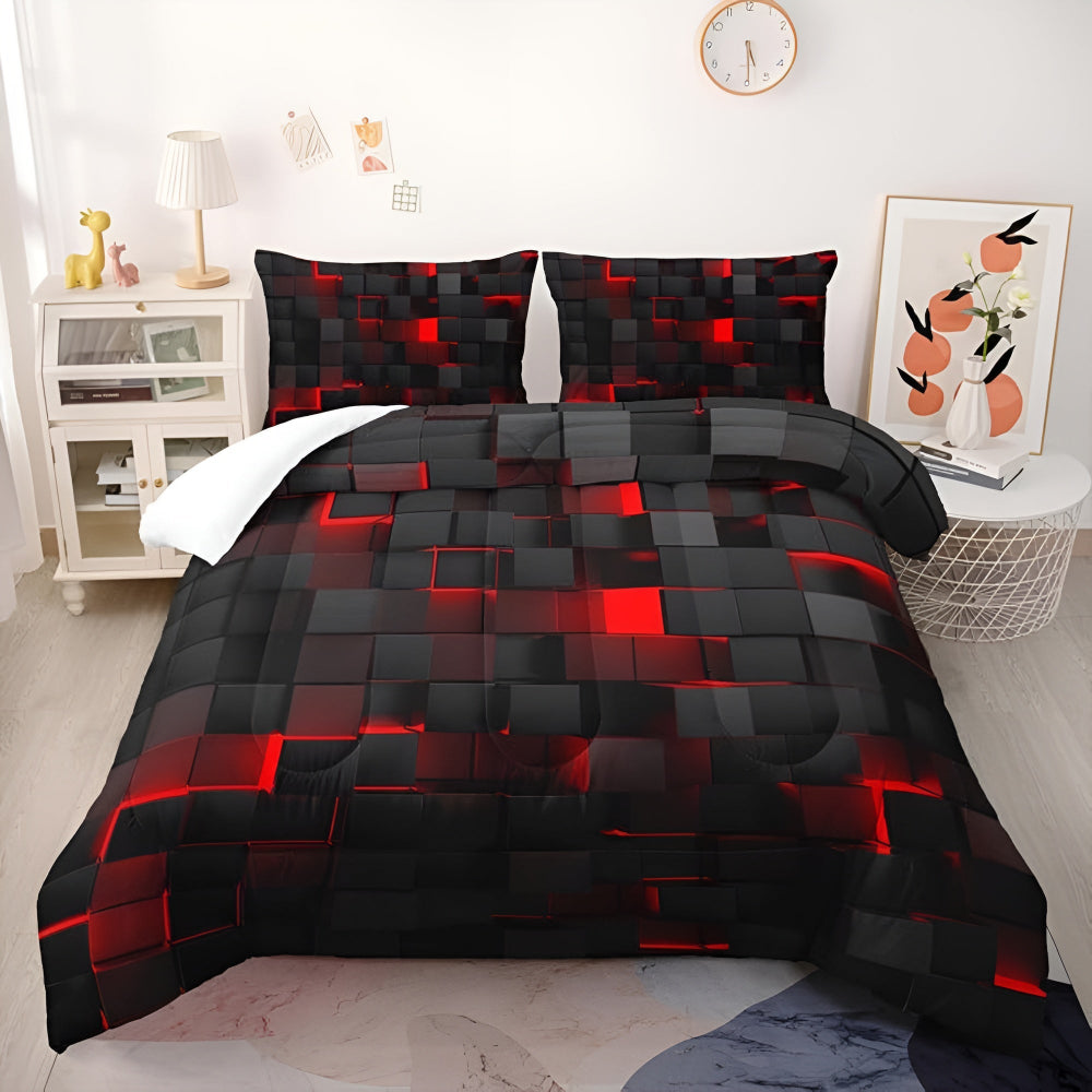 Neon 3D Grid Quilt Cover Set — Microfiber Cotton Blend
