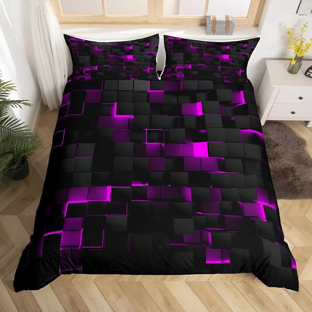 Neon 3D Grid Quilt Cover Set — Microfiber Cotton Blend