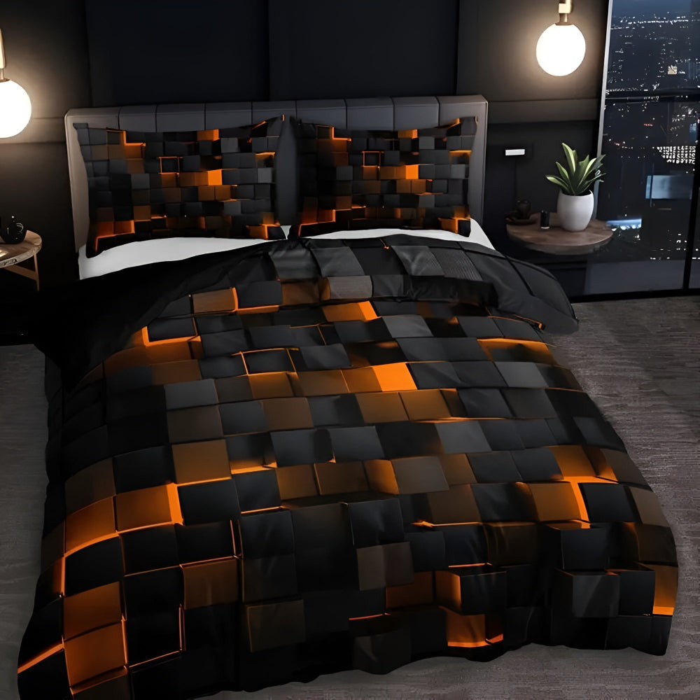Neon 3D Grid Quilt Cover Set — Microfiber Cotton Blend