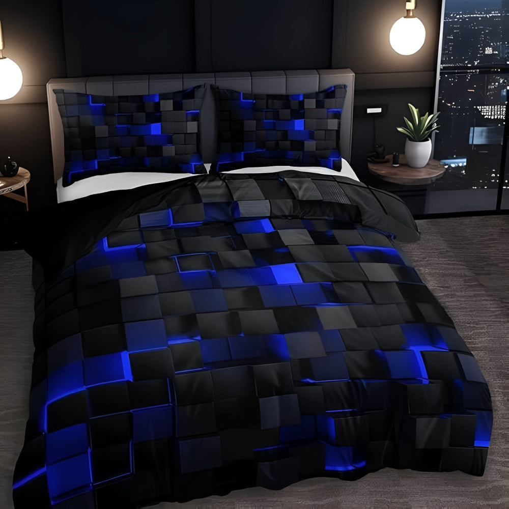 Neon 3D Grid Quilt Cover Set — Microfiber Cotton Blend