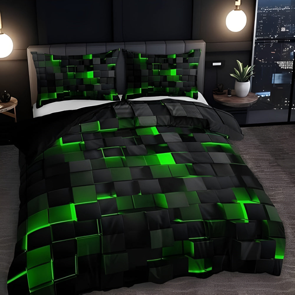 Neon 3D Grid Quilt Cover Set — Microfiber Cotton Blend
