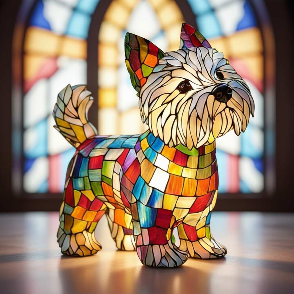 Table Lamp Stained Glass Dog LED Night Light Resin Decor | Meowbutter