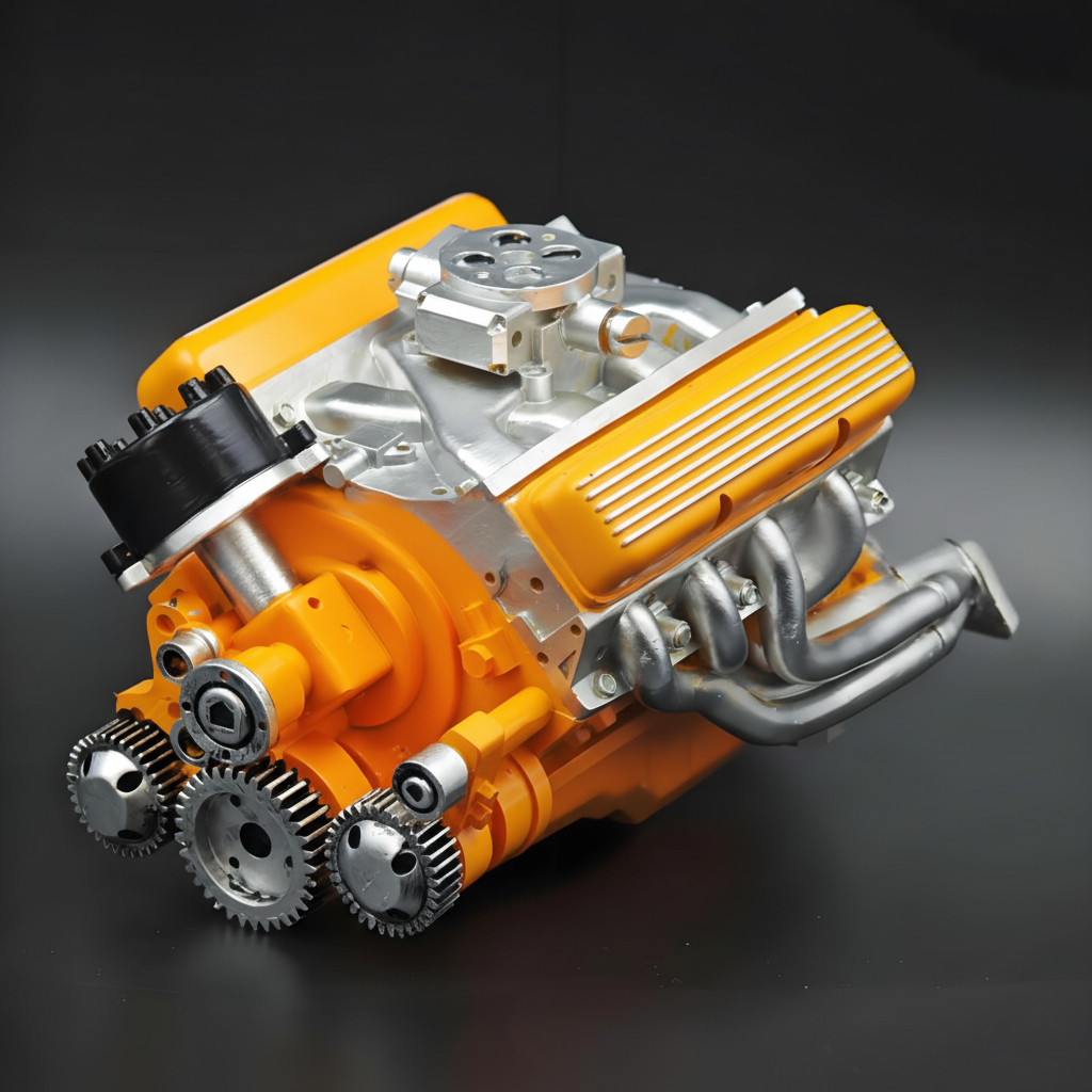 Plně sestavený model benzinového motoru V8 — miniaturní model s propracovanými detaily