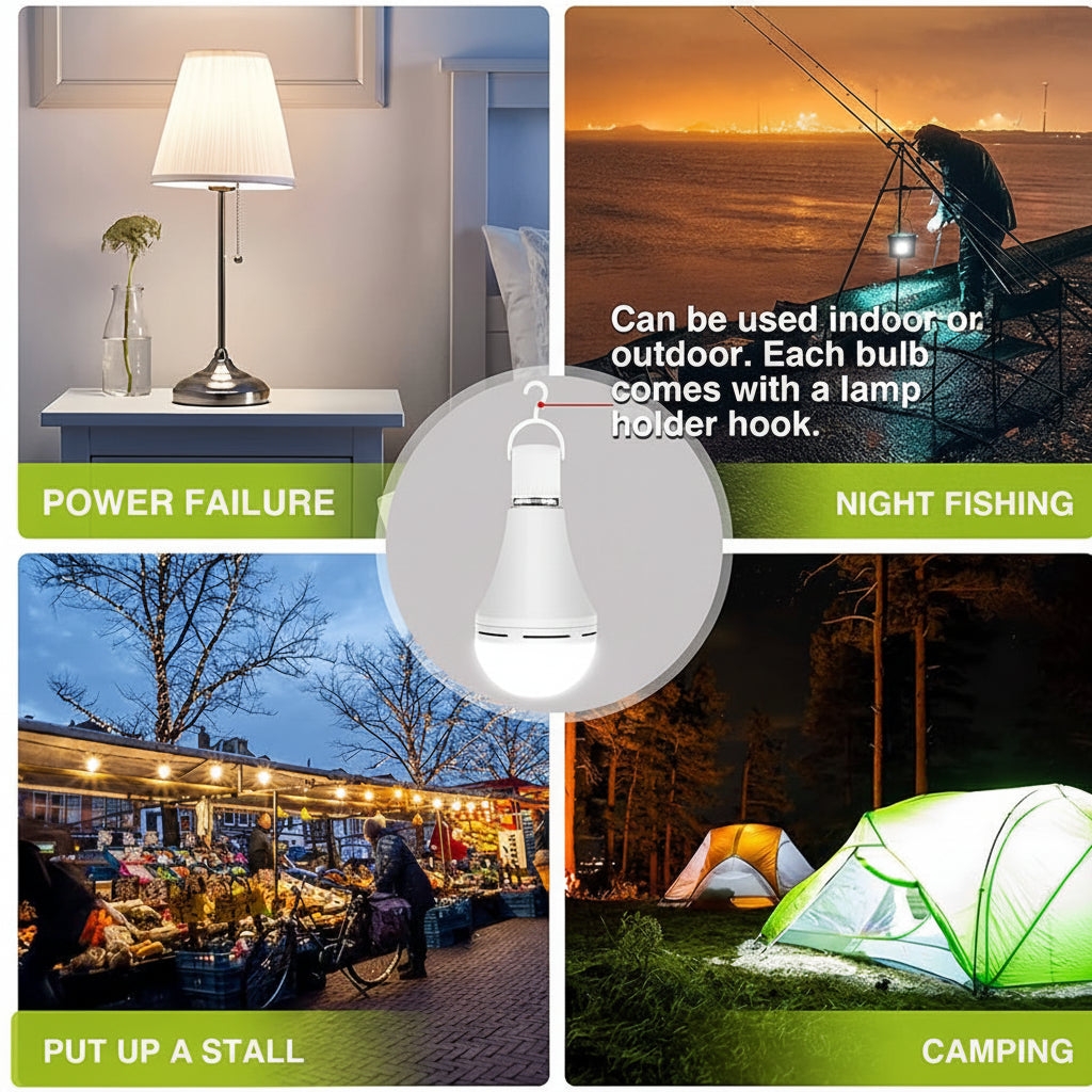 Rechargeable LED Bulb — Built-In Battery, Automatic Power Outage Backup, Standard 110V Charging