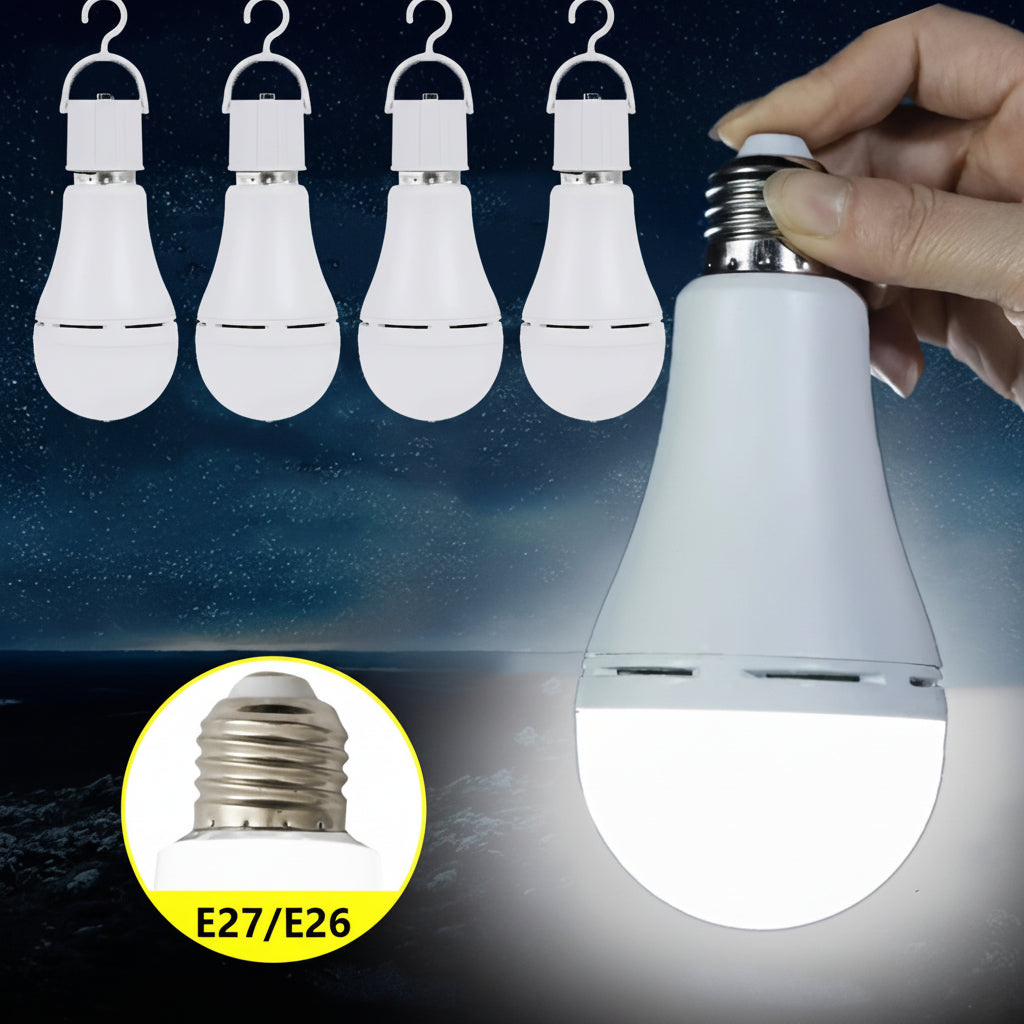 Rechargeable LED Bulb — Built-In Battery, Automatic Power Outage Backup, Standard 110V Charging