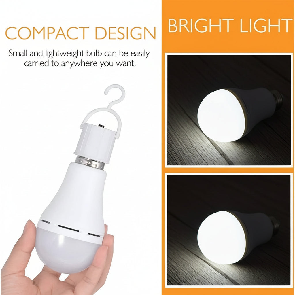 Rechargeable LED Bulb — Built-In Battery, Automatic Power Outage Backup, Standard 110V Charging