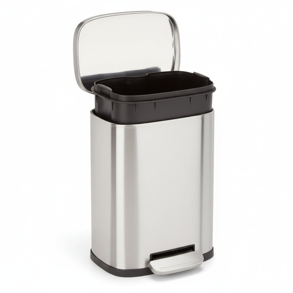 Trash Can Small Bathroom Stainless Steel Soft Close Pedal Bin | Meowbutter