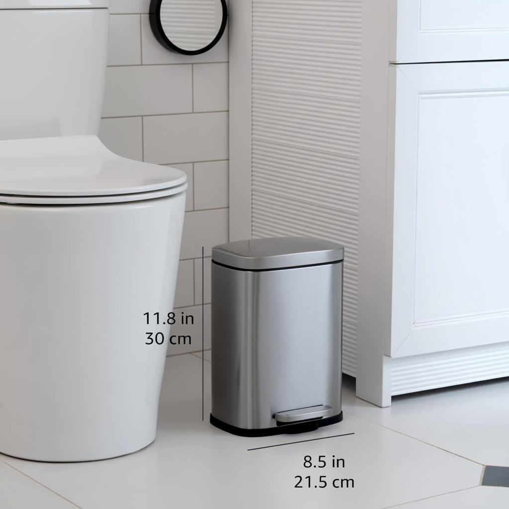 Trash Can Small Bathroom Stainless Steel Soft Close Pedal Bin | Meowbutter