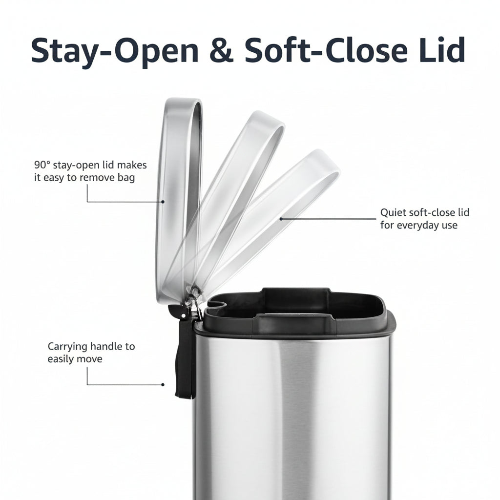 Trash Can Small Bathroom Stainless Steel Soft Close Pedal Bin | Meowbutter