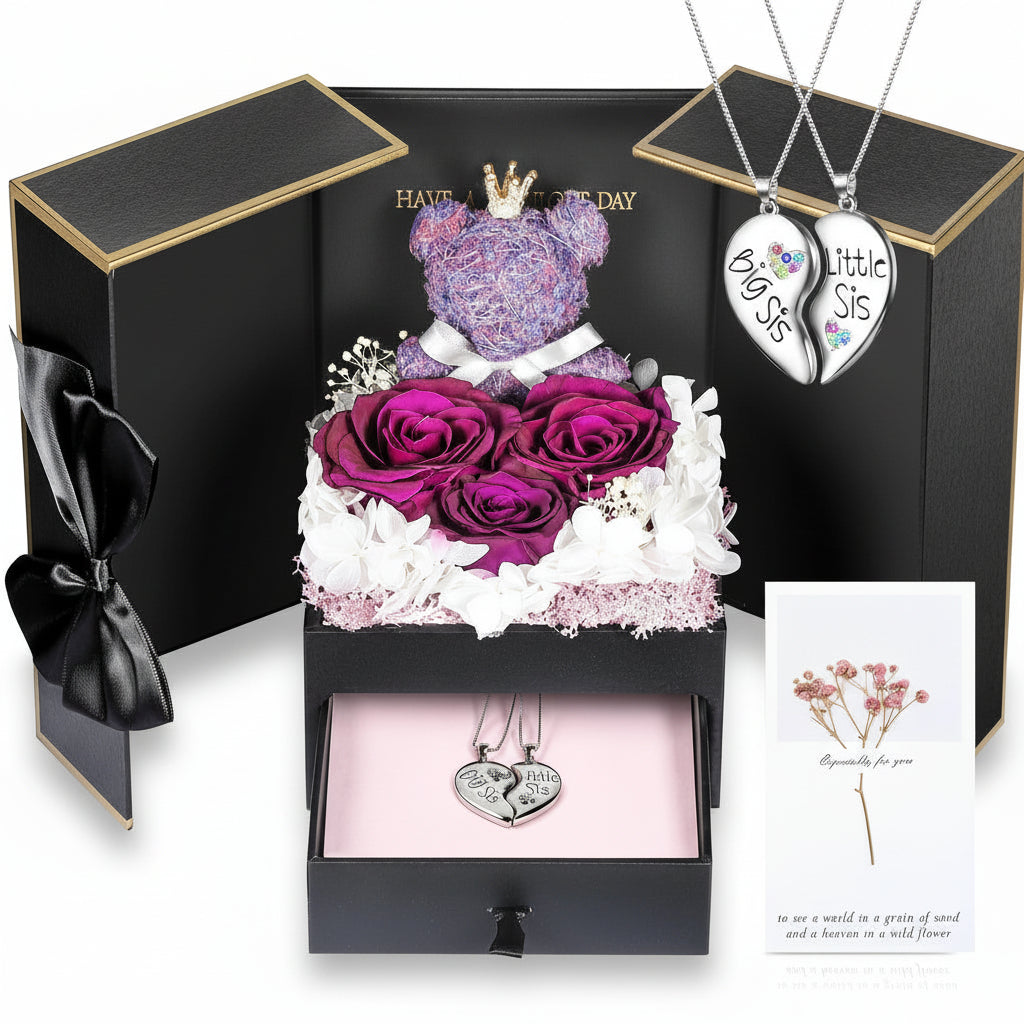 Geschenkbox mit konservierter Rose – Herzeinsatz zur Präsentation und versteckter Halskette