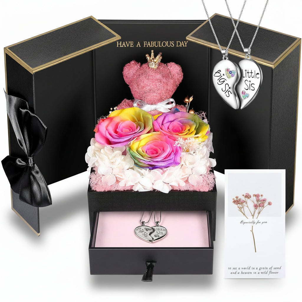 Geschenkbox mit konservierter Rose – Herzeinsatz zur Präsentation und versteckter Halskette