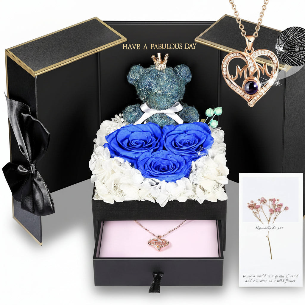 Geschenkbox mit konservierter Rose – Herzeinsatz zur Präsentation und versteckter Halskette