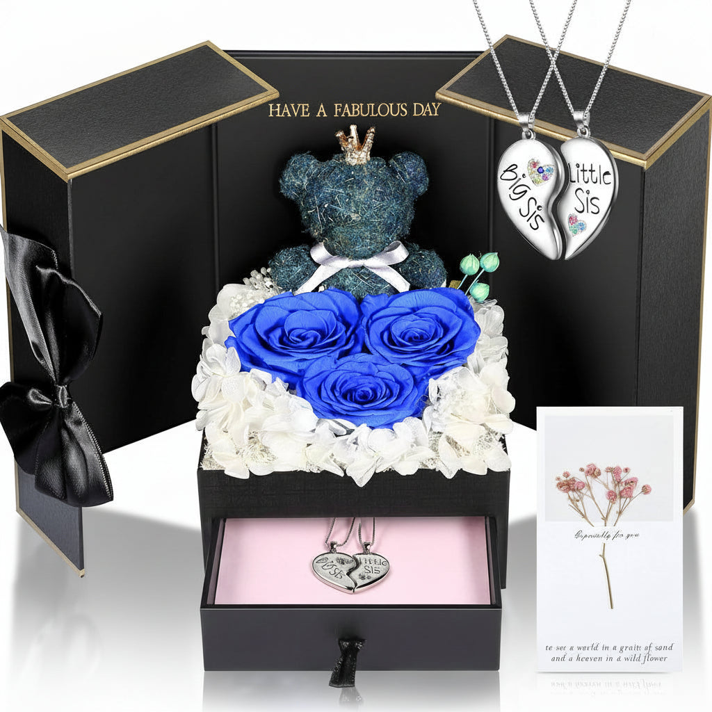 Geschenkbox mit konservierter Rose – Herzeinsatz zur Präsentation und versteckter Halskette