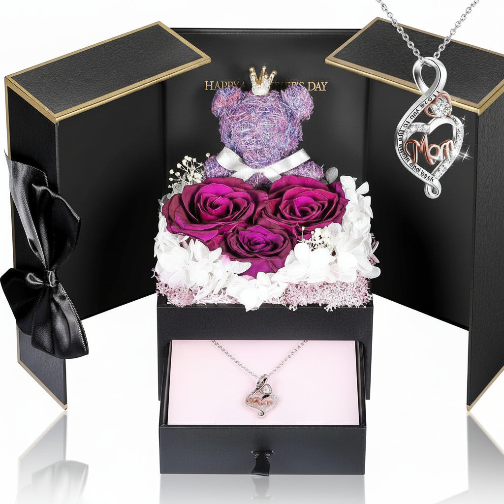 Geschenkbox mit konservierter Rose – Herzeinsatz zur Präsentation und versteckter Halskette