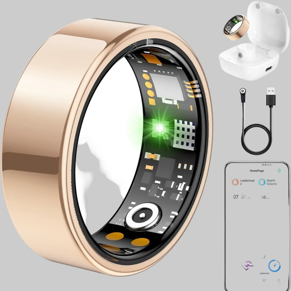 Compact Smart Ring Tracker — Heart Rhythm, Blood Oxygen & Sleep Stage Monitoring