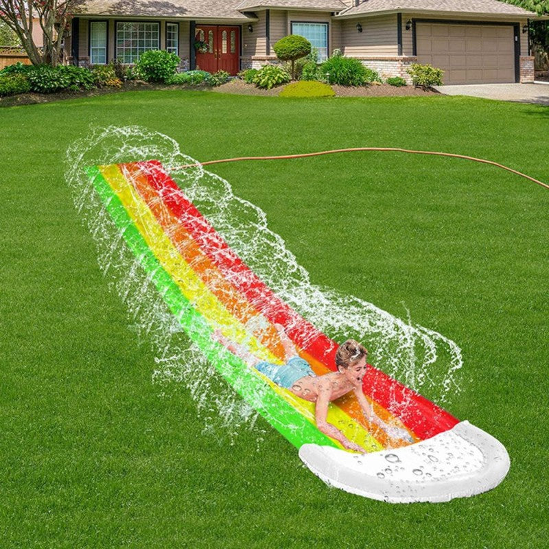 Toboggan d'eau de jardin - 480×76 cm - Pulvérisation intégrée - Piscine éclaboussante - Sans gonflage - À partir de 8 ans | meowbutter
