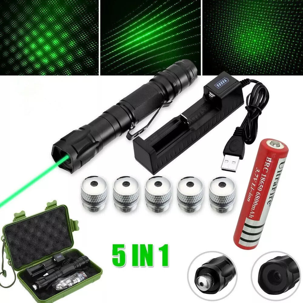 Green Laser Pointer — Rechargeable Battery, 2000m Range, 532nm Beam, Black Anodized Chassis