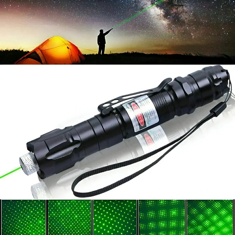 Green Laser Pointer — Rechargeable Battery, 2000m Range, 532nm Beam, Black Anodized Chassis
