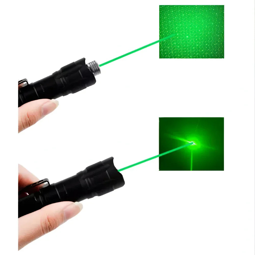 Green Laser Pointer — Rechargeable Battery, 2000m Range, 532nm Beam, Black Anodized Chassis