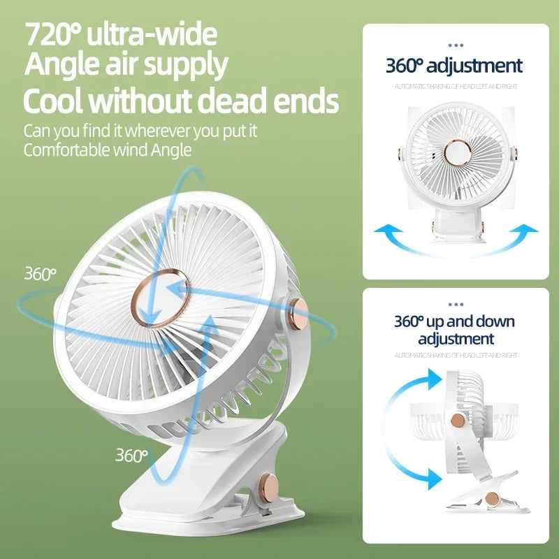 Csíptethető hordozható ventilátor — újratölthető, beépített 8000 mAh-s akkumulátor