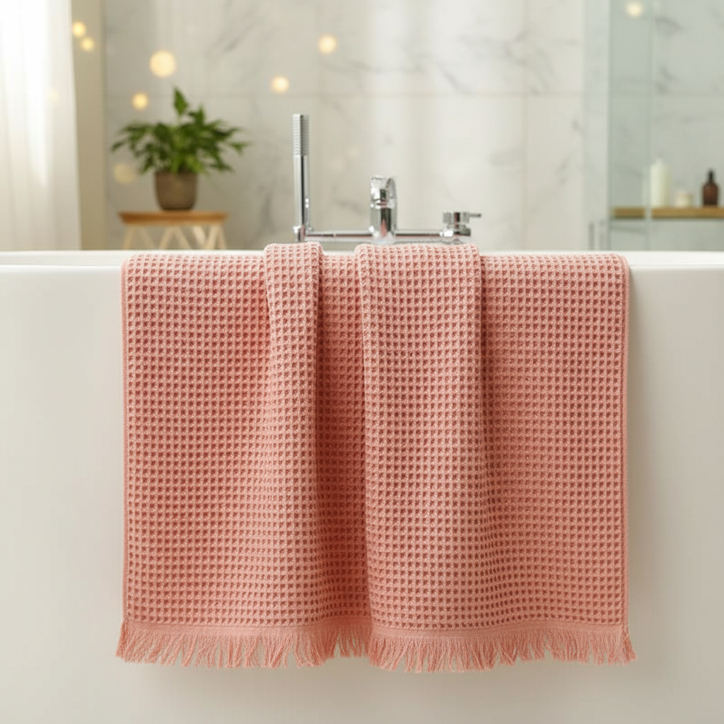 Toalla de baño de lujo CottonWrap de algodón puro con tejido de gofre