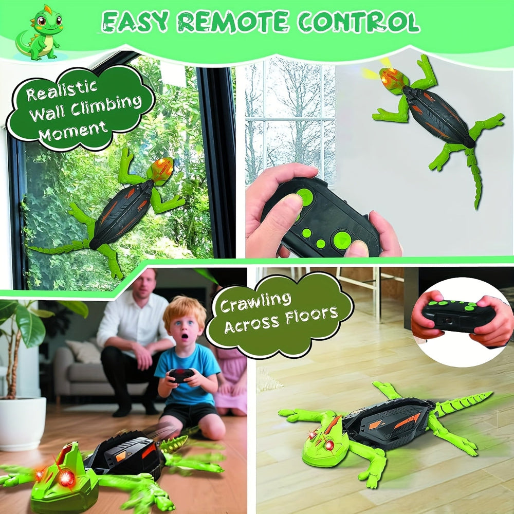 LED RC Wall-Climbing Gecko Toy — Motorized Articulated Limbs, Lightweight Shell