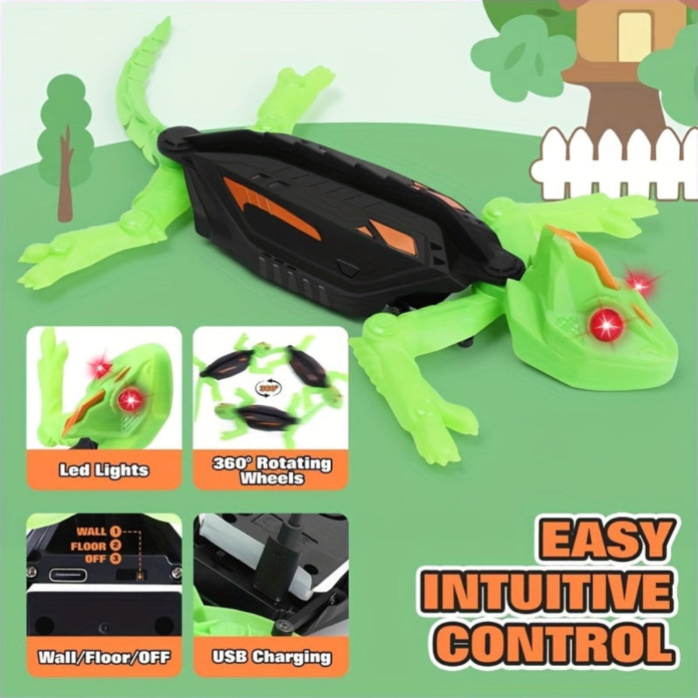 LED RC Wall-Climbing Gecko Toy — Motorized Articulated Limbs, Lightweight Shell