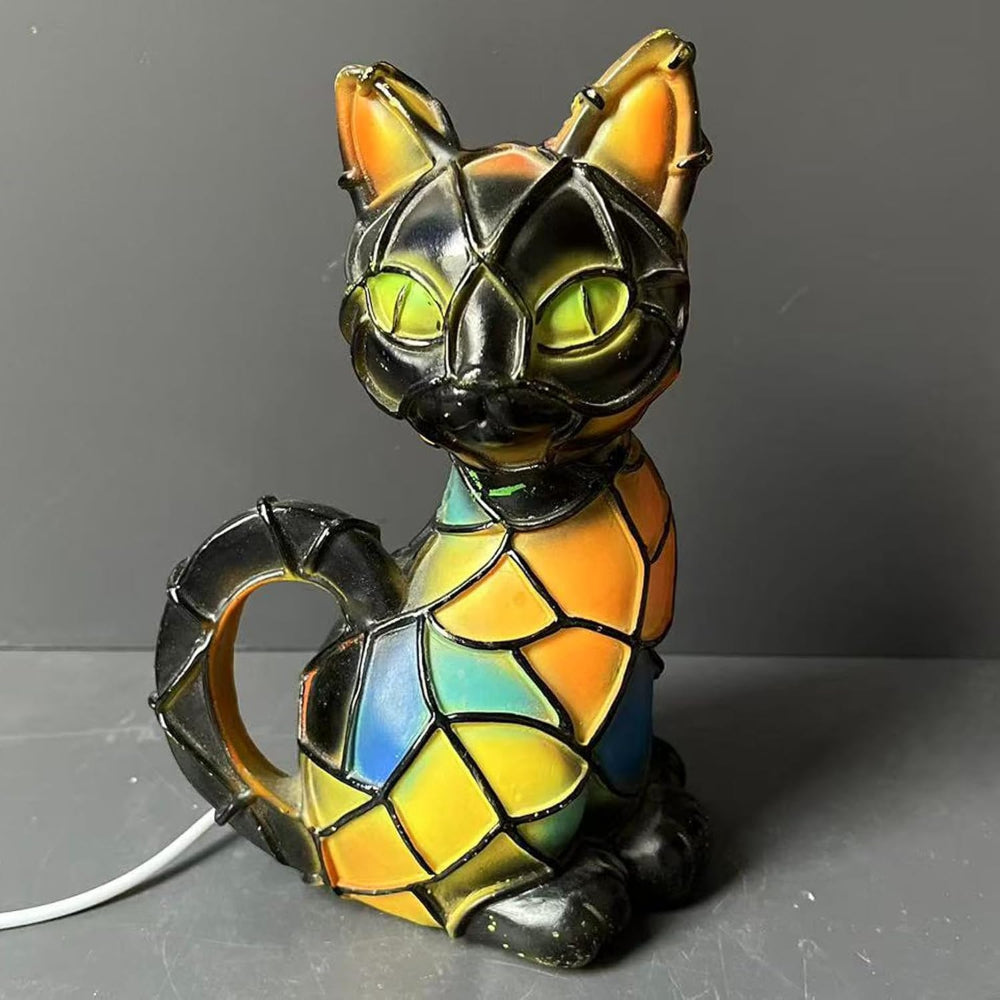 Tiffany Style Resin Cat Table Lamp — Warm Glow Accent Design