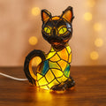 Tiffany Style Resin Cat Table Lamp — Warm Glow Accent Design