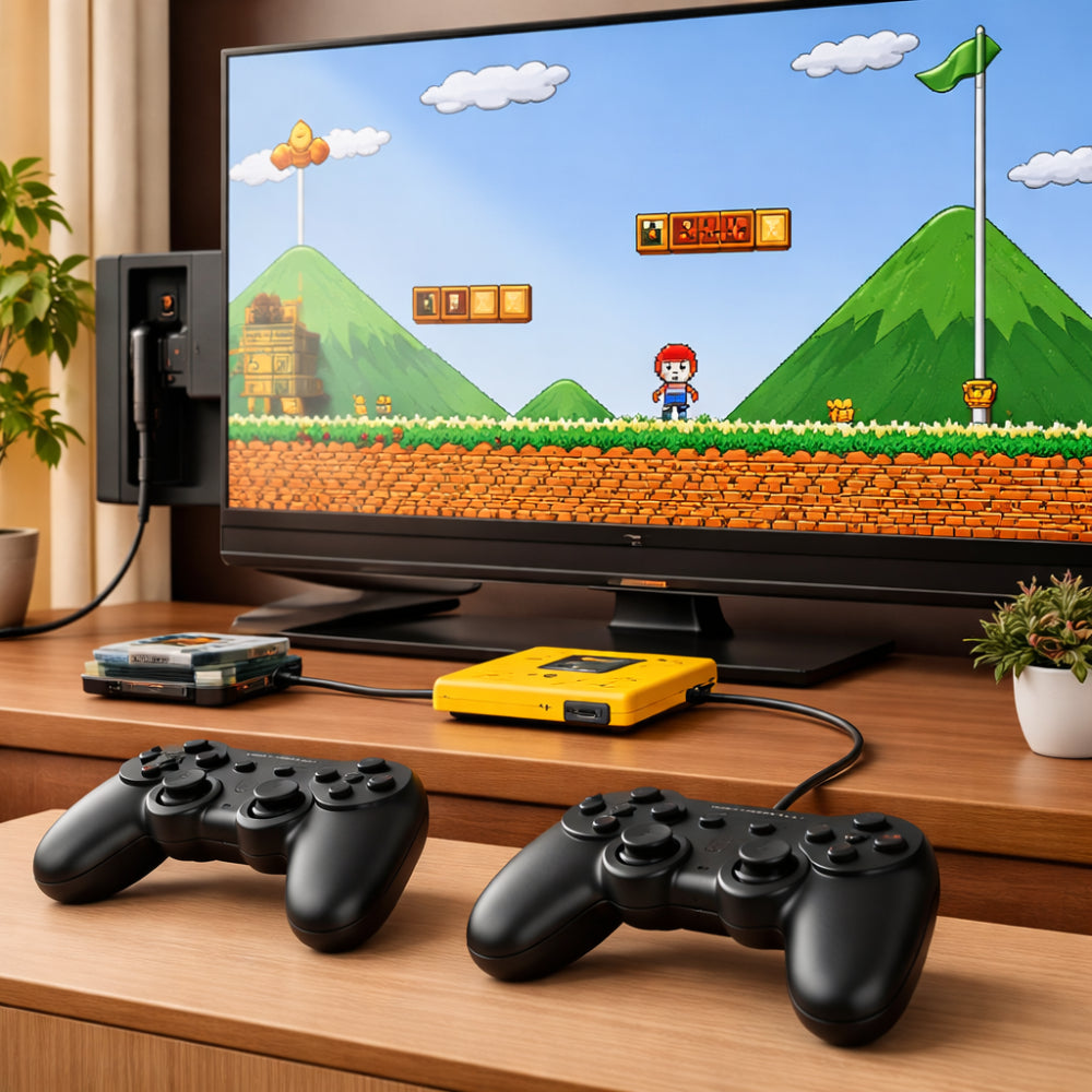 Plug and Play retro játékkonzol — kompakt HDMI-kialakítás, előre betöltött klasszikus játékok