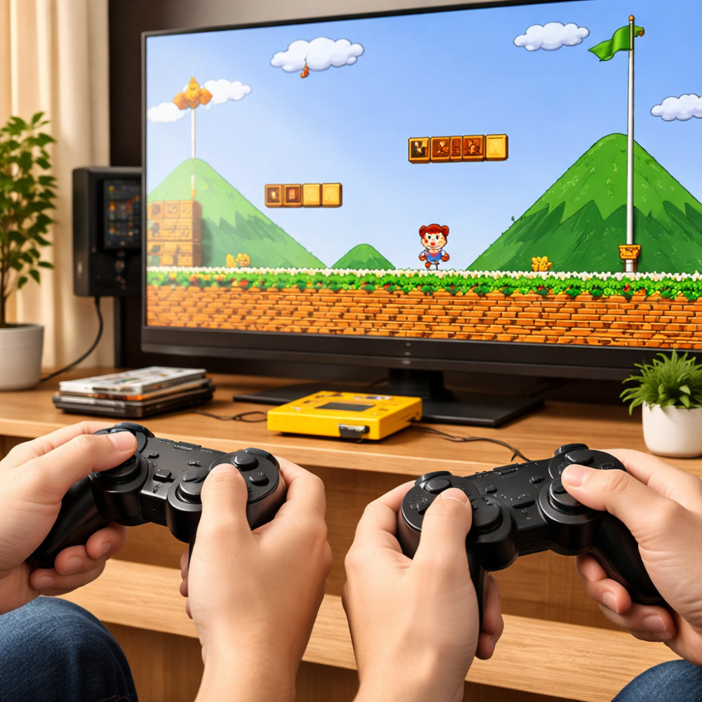 Plug and Play retro játékkonzol — kompakt HDMI-kialakítás, előre betöltött klasszikus játékok