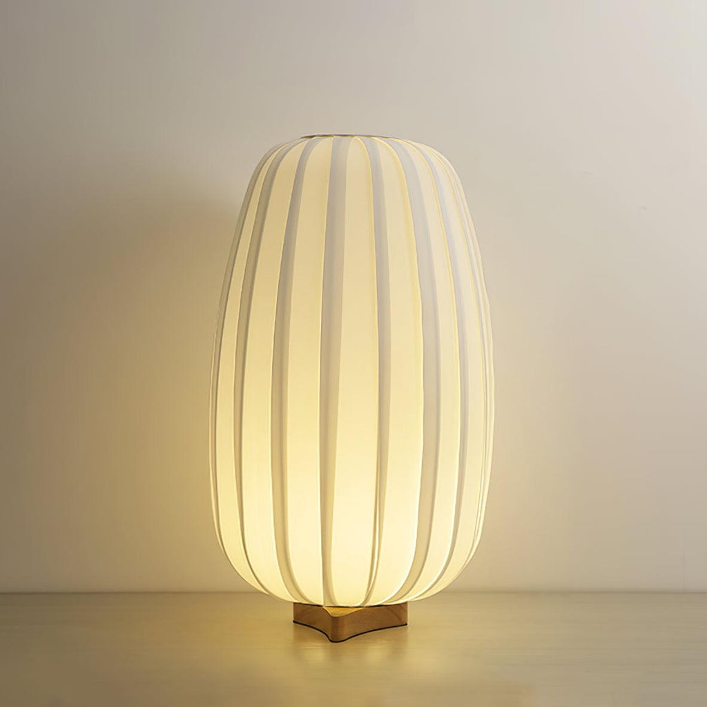 Rispapirslampe med træfod, lanterneformet skærm, Japandi-natbordslampe