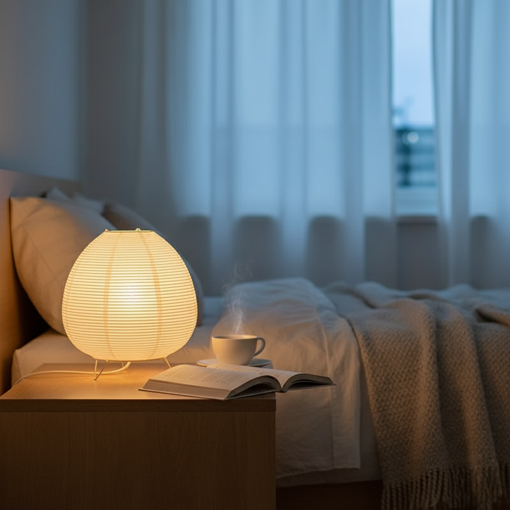 Japandi Rice Paper Tripod Bedside Table Lamp For Bedroom And Living Room