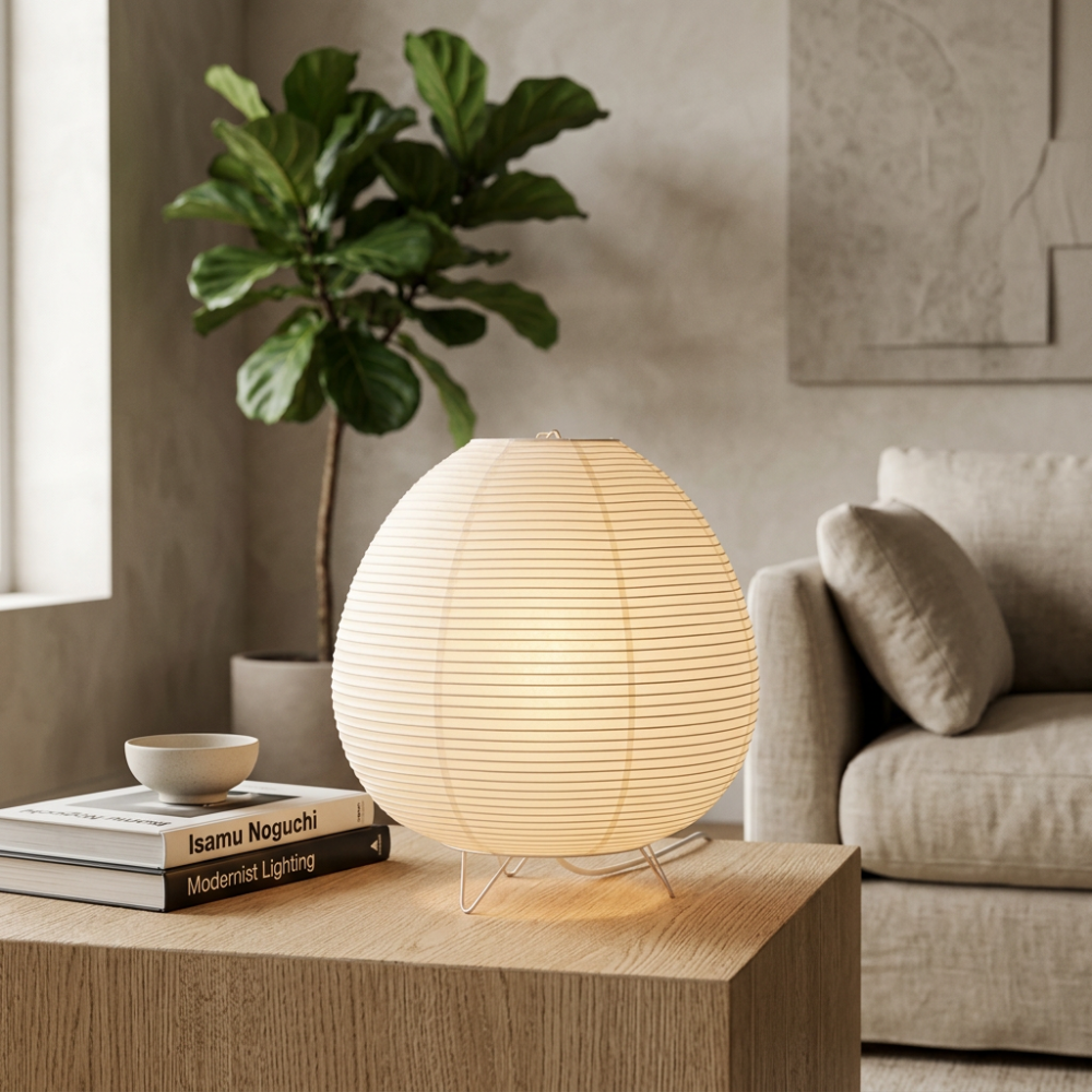 Japandi Rice Paper Tripod Bedside Table Lamp For Bedroom And Living Room