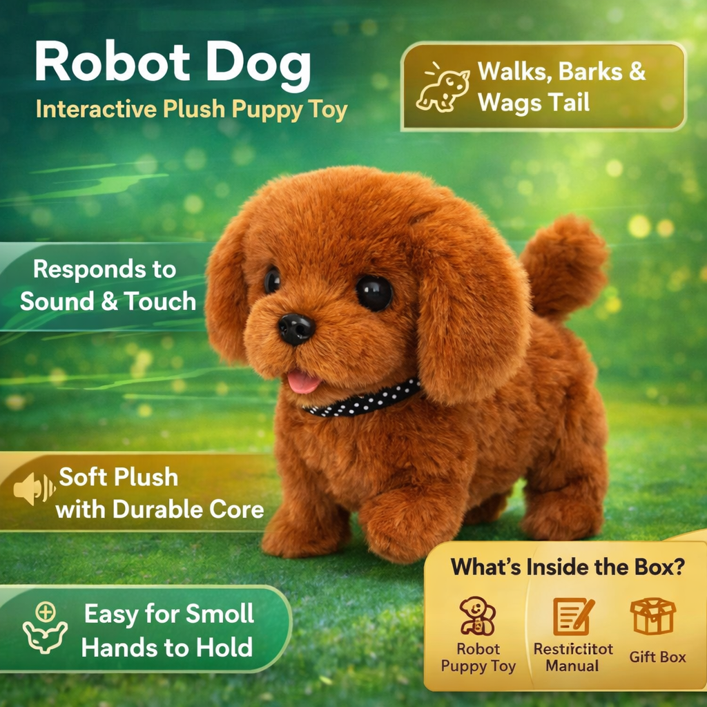 Robot hund interaktivt plysdyr hvalp, der går, gør og vifter med halen | Meowbutter