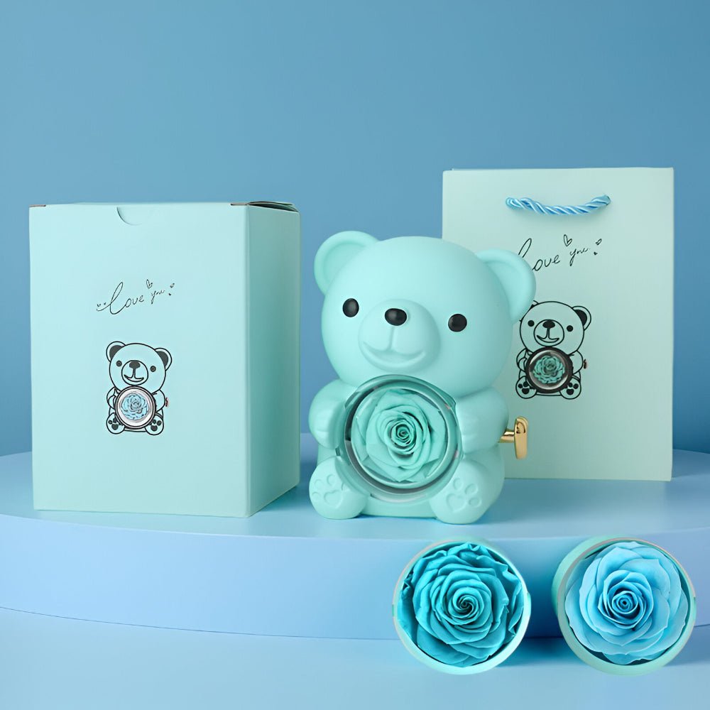 Gift Box Teddy Bear Preserved Rose Jewelry Display | Meowbutter