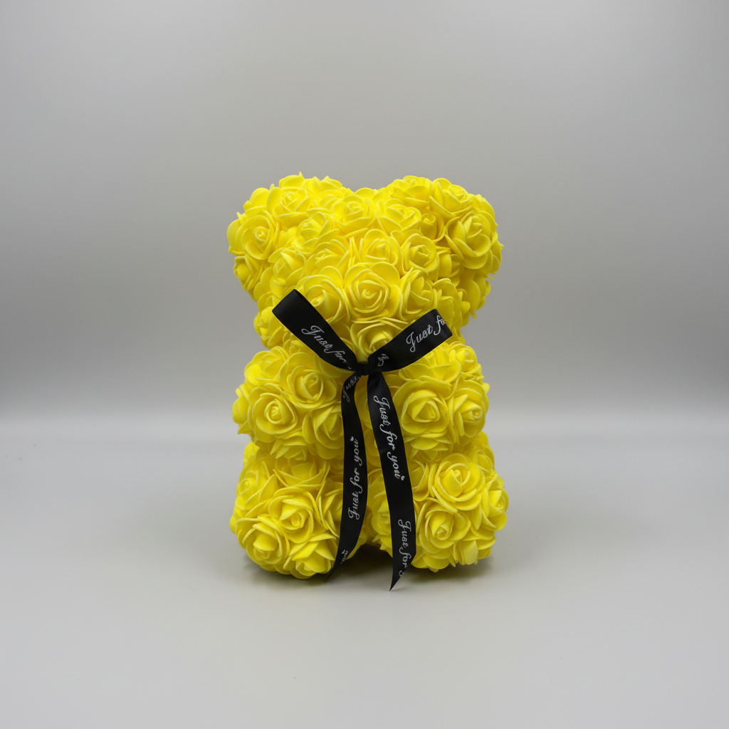 人造玫瑰花瓣泰迪熊毛绒摆件——高25cm，重140g