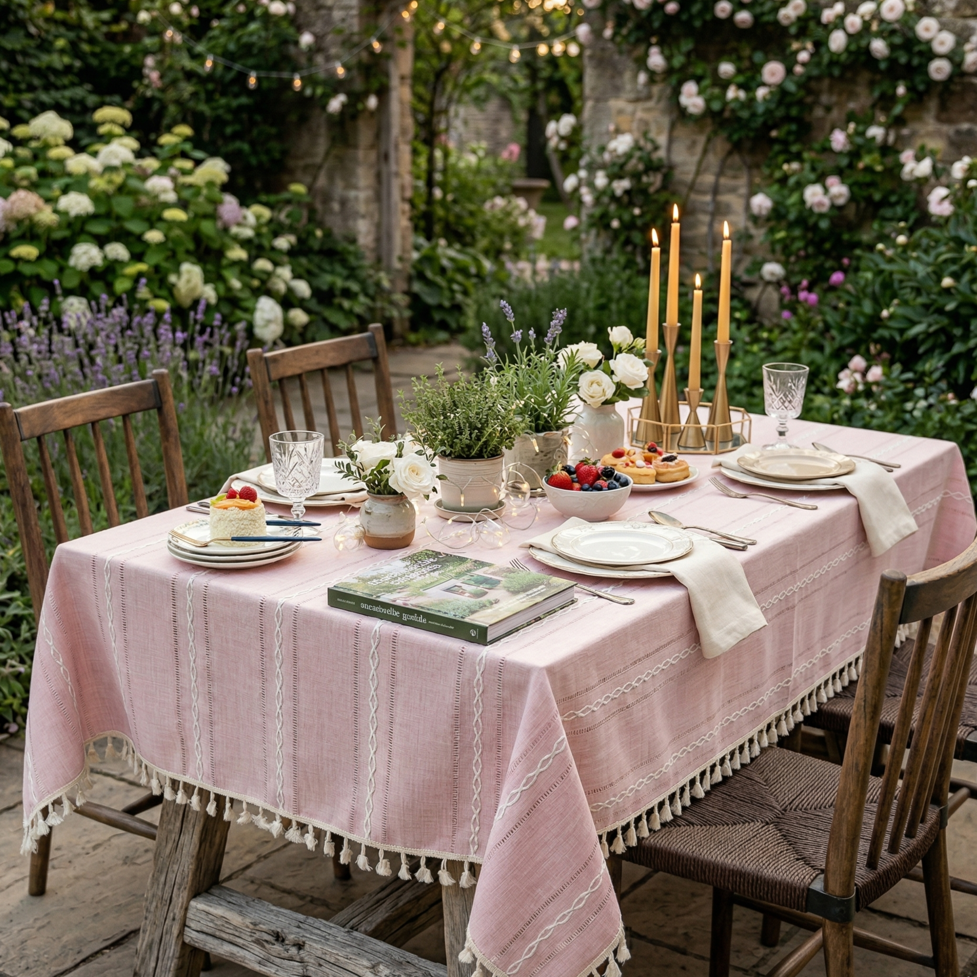 Rustikt stribet bomuld-linned dug til spisebord med elegant design