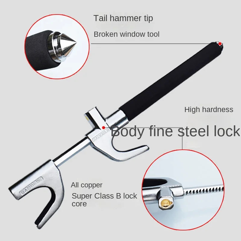 Steering Wheel Lock - Hardened Steel & Zinc Alloy - Adjustable Universal Fit - Cars, SUVs & Vans | meowbutter